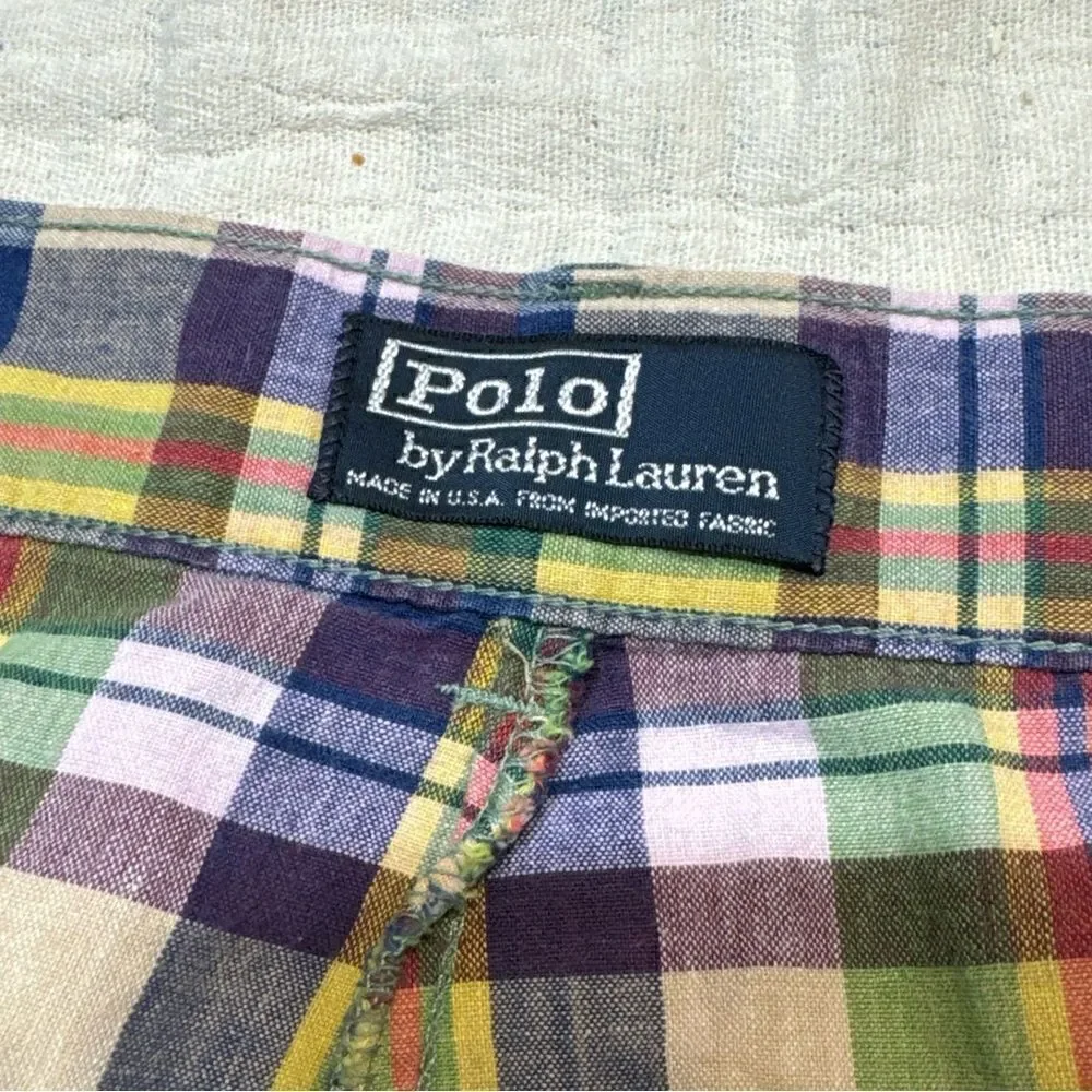 Vintage Polo Ralph Lauren Plaid Shorts Mens 36 Made In USA 100% Cotton